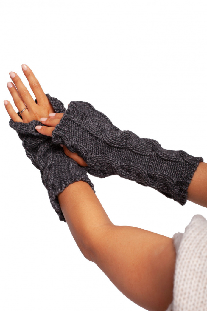 Rękawiczki damskie długie bez palców dzianina swetrowa grafitowe